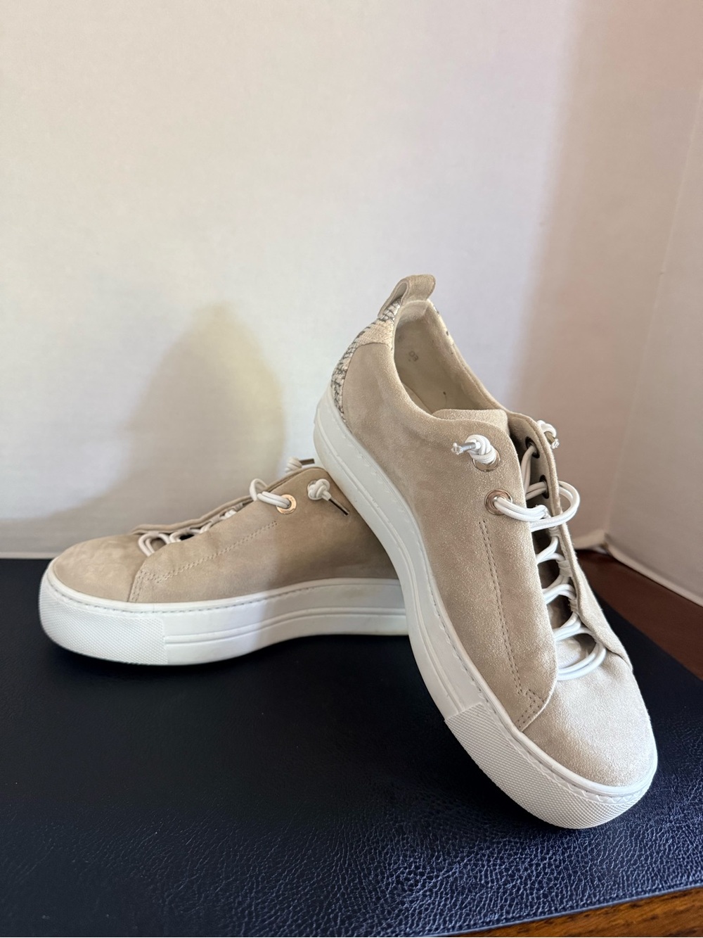 Paul Green Beige Suede Platform Sneakers with White Soles